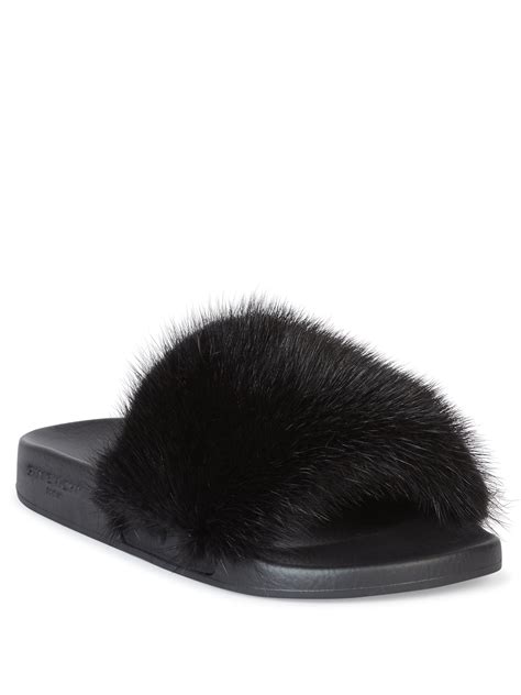 givenchy black fur slides|Givenchy slides on sale.